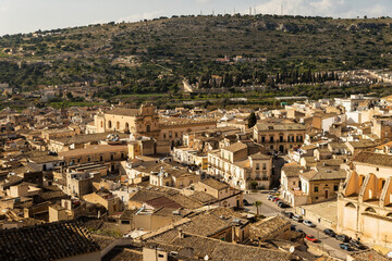 Fototapeta na wymiar Marvelous Panoramic High Views of Scicli, Province of Ragusa, Sicily - Italy.