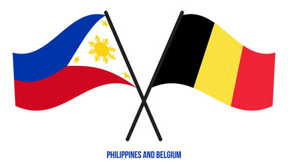 Philippines and Belgium Flags Crossed And Waving Flat Style. Official Proportion. Correct Colors.