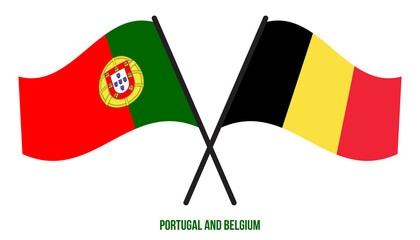 Portugal and Belgium Flags Crossed And Waving Flat Style. Official Proportion. Correct Colors.
