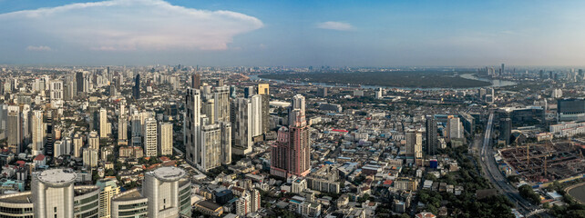 Fototapeta na wymiar Aerial view of Bangkok Asoke, Khlong Toey during covid lockdown, Thailand