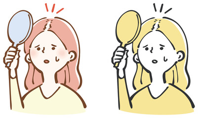薄毛　悩む　女性　イラスト