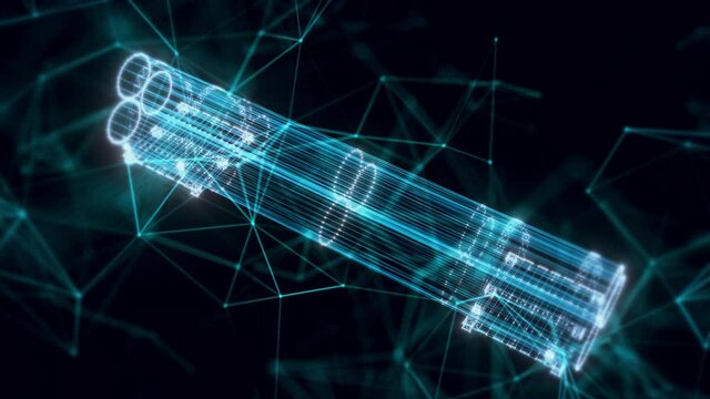 pipes on palets hologram Close up. High quality 4k footage