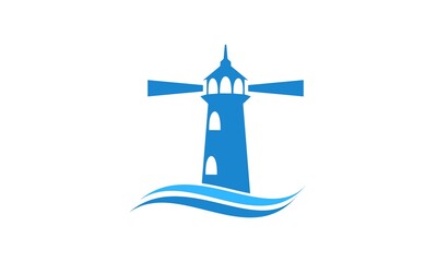 Lighthouse in the sea vector logo