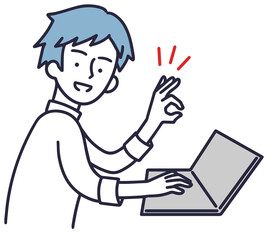 PCを操作する 男性 シンプルイラスト