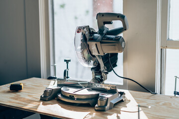 Miter saw on table