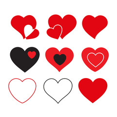 
Vector heart shaped vector of various styles on white background.