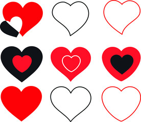 
Vector heart shaped vector of various styles on white background.