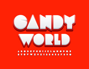 Vector original Sign Candy World. Trendy Bright Font. Artistic Alphabet Letters and Numbers set