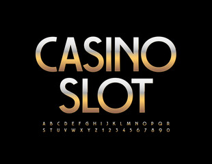 Vector luxury Poster Casino Slot. Modern Golden Font. Artistic Alphabet Letters and Numbers