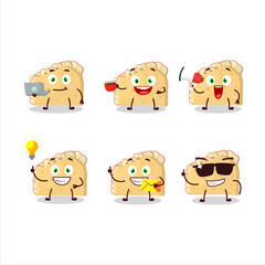 Apple sandwich cartoon character with various types of business emoticons