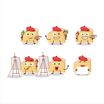 Artistic Artist of apple sandwich cartoon character painting with a brush