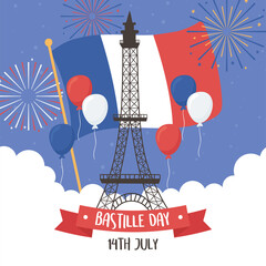 bastille day 14th July - obrazy, fototapety, plakaty