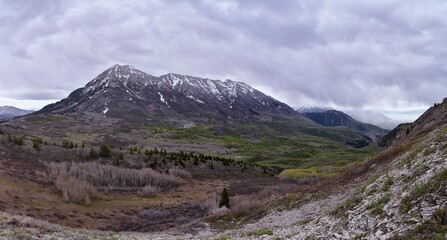 Mt Timpanogos landscape snow spring  views from Mount Mahogany hiking trail, Wasatch Front Rocky...