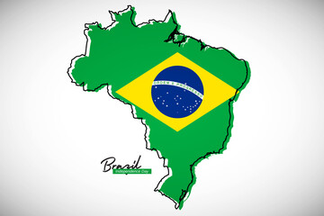 Happy independence day of Brazil. Creative national country map with Brazil flag vector illustration