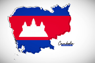 Obraz premium Happy independence day of Cambodia. Creative national country map with Cambodia flag vector illustration