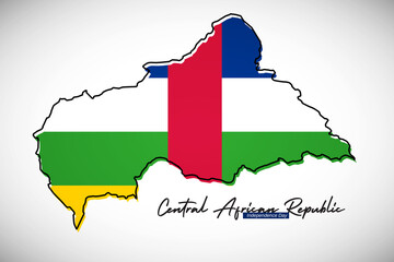 Happy independence day of Central African Republic. Creative national country map with flag vector illustration - obrazy, fototapety, plakaty