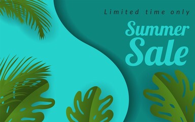 beach summer sale element background leaf green celebration, nature tropical summer event vacation flyer design holiday 