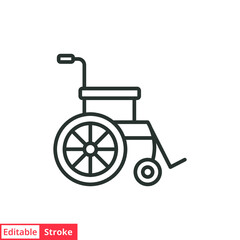 Fototapeta na wymiar Wheelchair line icon. Simple outline style. Chair, wheel, pictogram, disabled, handicap, web, injury, medical concept. Vector illustration isolated on white background. Editable stroke EPS 10.