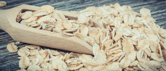Healthy rye flakes or oat bran as source dietary fiber and minerals. Nutritious eating