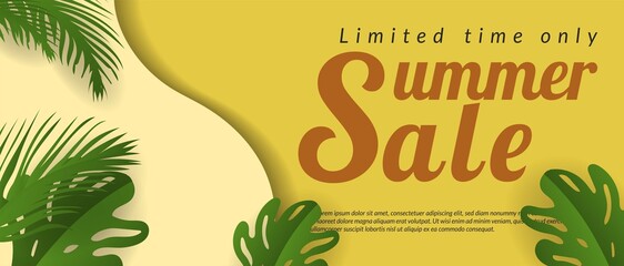 background summer banner website illustration , sale element leaf decoration advertising greeting event holiday beach tropical nature 