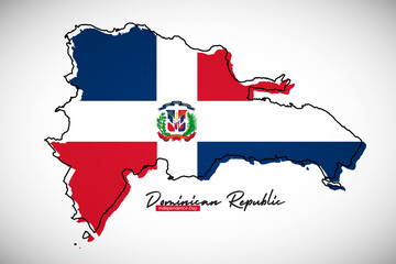 Happy independence day of Dominican Republic. Creative national country map with Dominican Republic flag vector illustration - obrazy, fototapety, plakaty