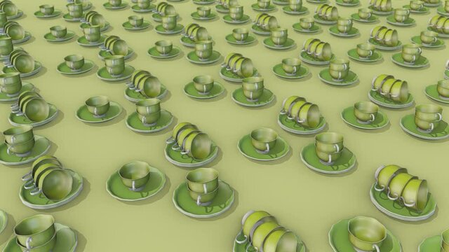 a lot of Classic Tea set in a row. High quality 4k footage