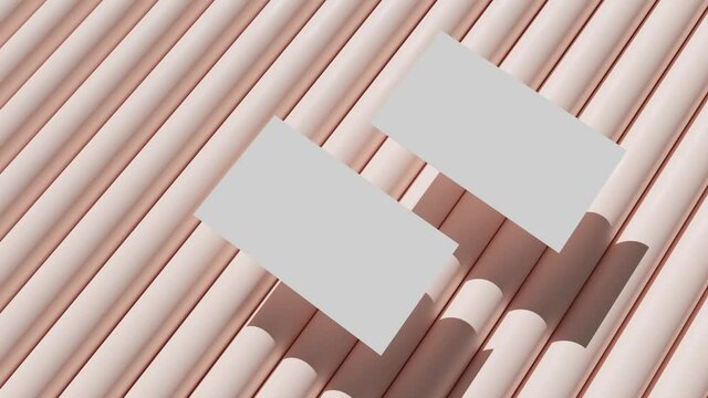 two business card mockup on animated 3D background in light pink blush abstract shapes drop shadow 