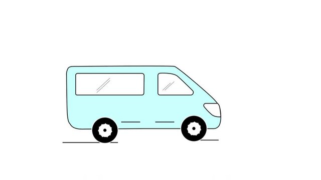 Seamless loop animation of minivan bus. Luma matte. Transport.