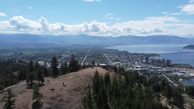 Flying over Knox Mountain towards Kelowna 