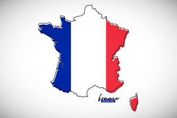 Happy bastille day of France. Creative national country map with France flag vector illustration