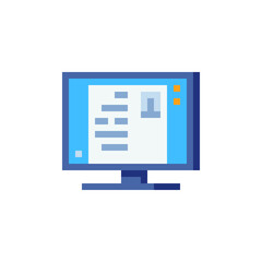 Monitor and browser window flat style icon. Pixel art. Computer, display, ps. 8-bit sprite. Isolated vector illustration.  Element design for mobile app, web, sticker, logo.