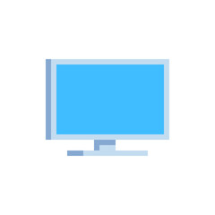 Monitor flat style icon. Pixel art. Computer, display, ps. 8-bit sprite. Isolated vector illustration.  Element design for mobile app, web, sticker, logo.