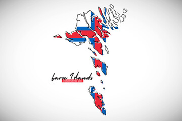 Fototapeta na wymiar Happy national day of Faroe Islands. Creative national country map with Faroe Islands flag vector illustration