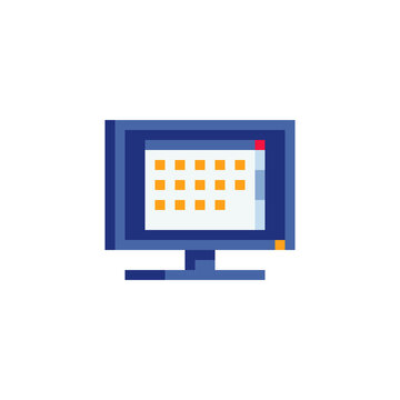 Computer flat style icon. Pixel art. Monitor, display, ps. 8-bit sprite. Isolated vector illustration.