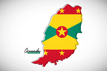 Happy independence day of Grenada. Creative national country map with Grenada flag vector illustration