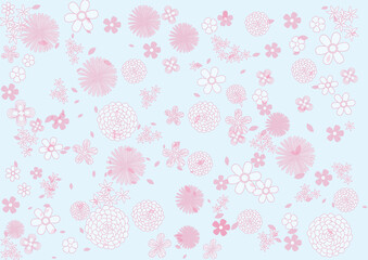 Pink flowers pattern and wallpaper isolate on blue background