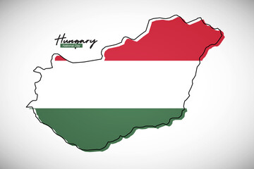 Happy national day of Hungary. Creative national country map with Hungary flag vector illustration