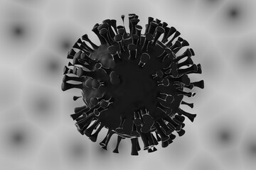 3d illustration of coronavirus. Pandemic infectious concept. Microscope virus close up. 3d rendering. Illustration showing structure of epidemic virus. Quarantine, corona pandemic concept.