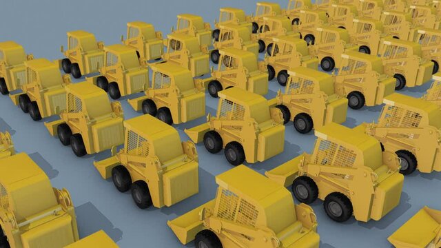 a lot of skid steer loader in a row . High quality 4k footage