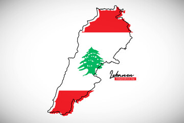 Happy independence day of Lebanon. Creative national country map with Lebanon flag vector illustration