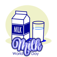 Illustration of milk bottle and glass. Happy milk day vector art. 