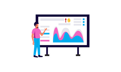 people present a presentation in front of the monitor. digital marketing media online