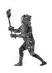 Fototapeta premium Lacrosse black and white watercolor art, abstract sport painting. sport art print, watercolor illustration artistic, greyscale, decoration wall art.