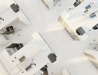 Top view place of work modern office scene 3D rendering business wallpaper backgrounds