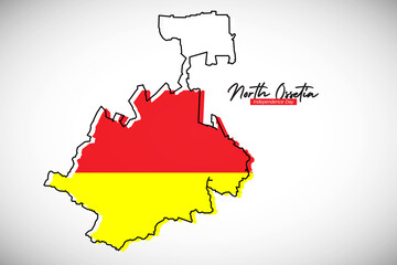Obraz premium Happy independence day of North Ossetia. Creative national country map with North Ossetia flag vector illustration