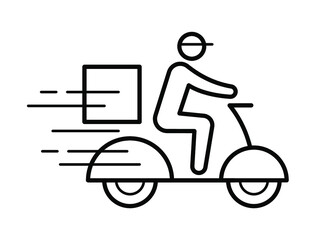 Shipping fast delivery man riding motorcycle icon symbol, Pictogram flat design for apps and websites, Track and trace processing status, Isolated on white background, Vector illustration
