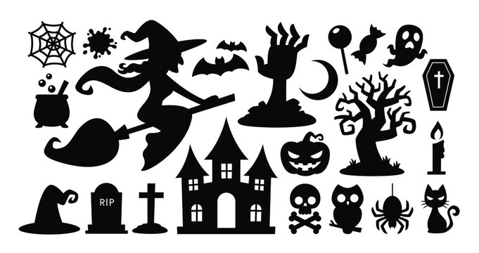 Collection set of halloween icons symbol. Silhouettes flat design, Vector illustration