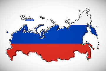 Happy Russia day. Creative national country map with Russia flag vector illustration