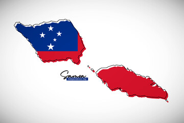Happy independence day of Samoa. Creative national country map with Samoa flag vector illustration