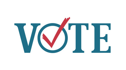 Vote word with checkmark symbols, Check mark icon, Political template elections campaign logo concept, Badge flat design vector illustration © Jomic